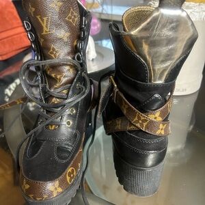 Louis Vuitton Black and Brown Combat Boots